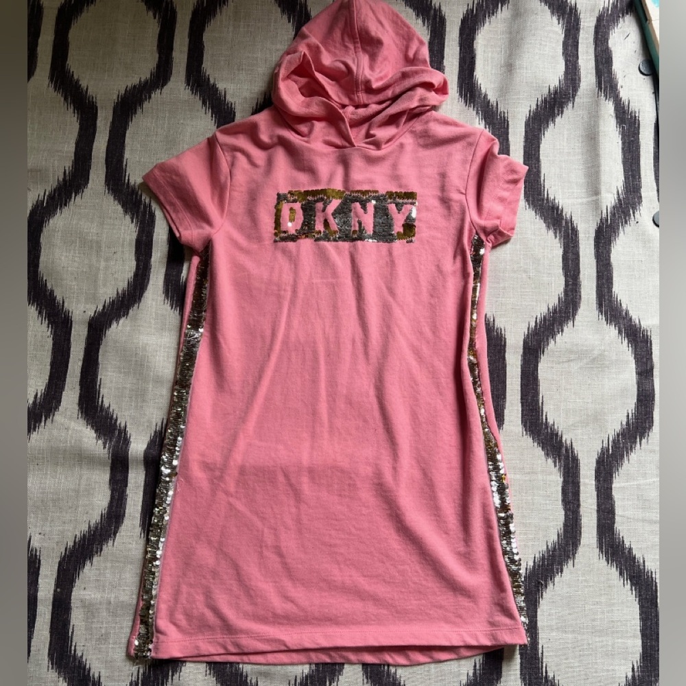 GIRLS DKNY HOODED TSHIRT DRESS